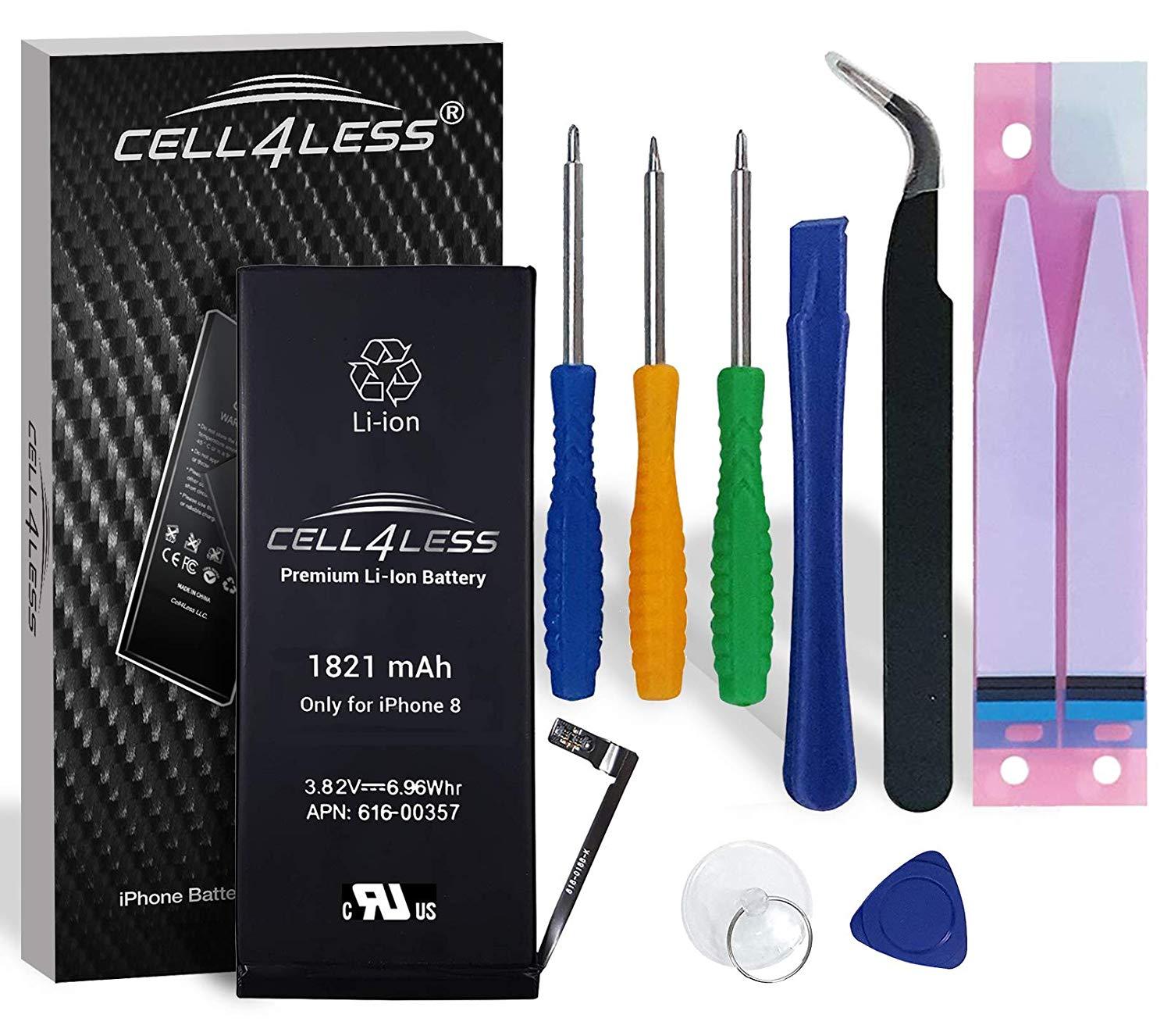 iPhone 8 Battery Replacement Kit for A1863, A1905, A1906 -1821 mAh, 3.82V, 6.96 WHR w/Assembly Tools & Adhesive Pull Strips (i8 1821 mAh)