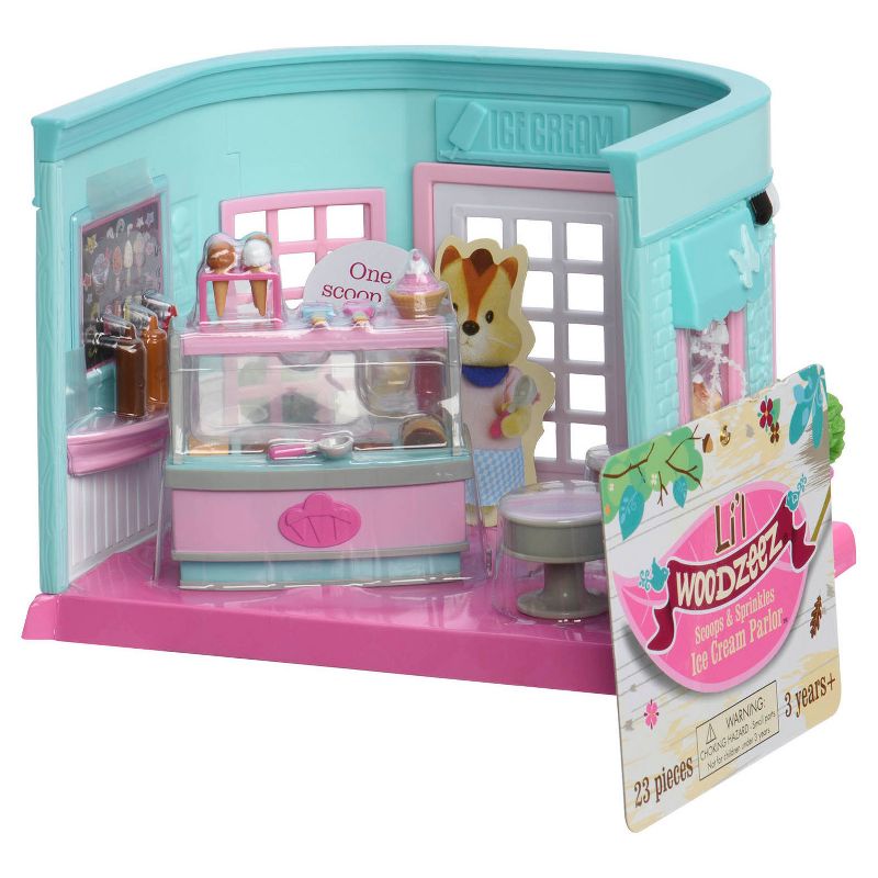 Li'l Woodzeez Shop Playset with Toy Food 23pc - Scoops & Sprinkles Ice Cream Parlor