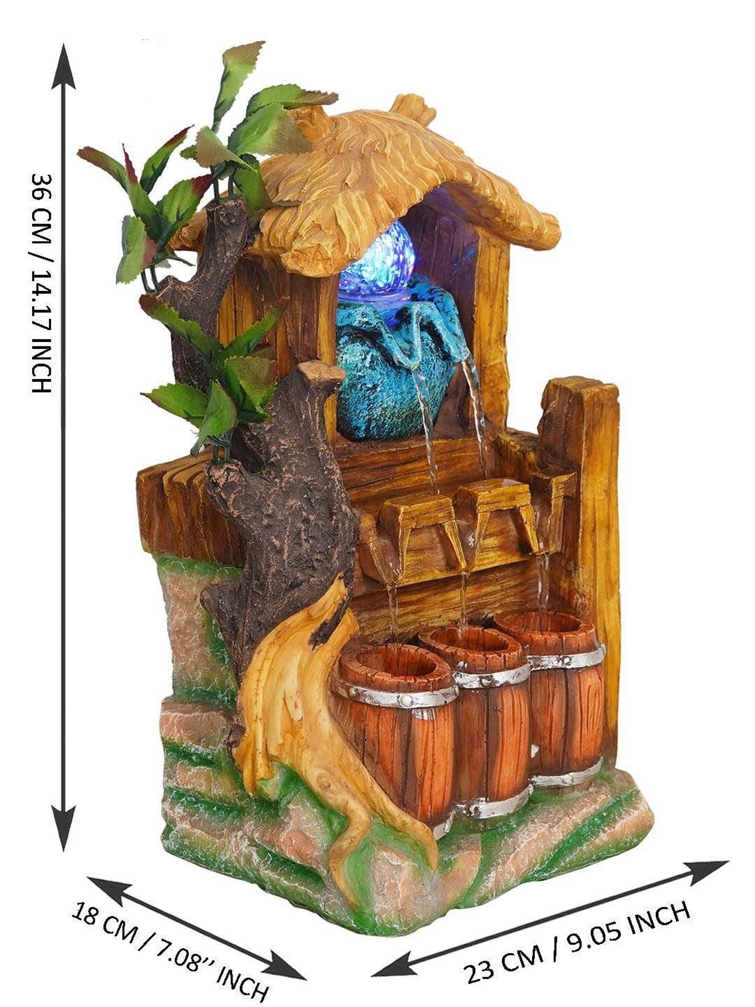 CHRONIKLE Brown & Blue Polyresin Hut Style 2 Steps Waterfall Fountain