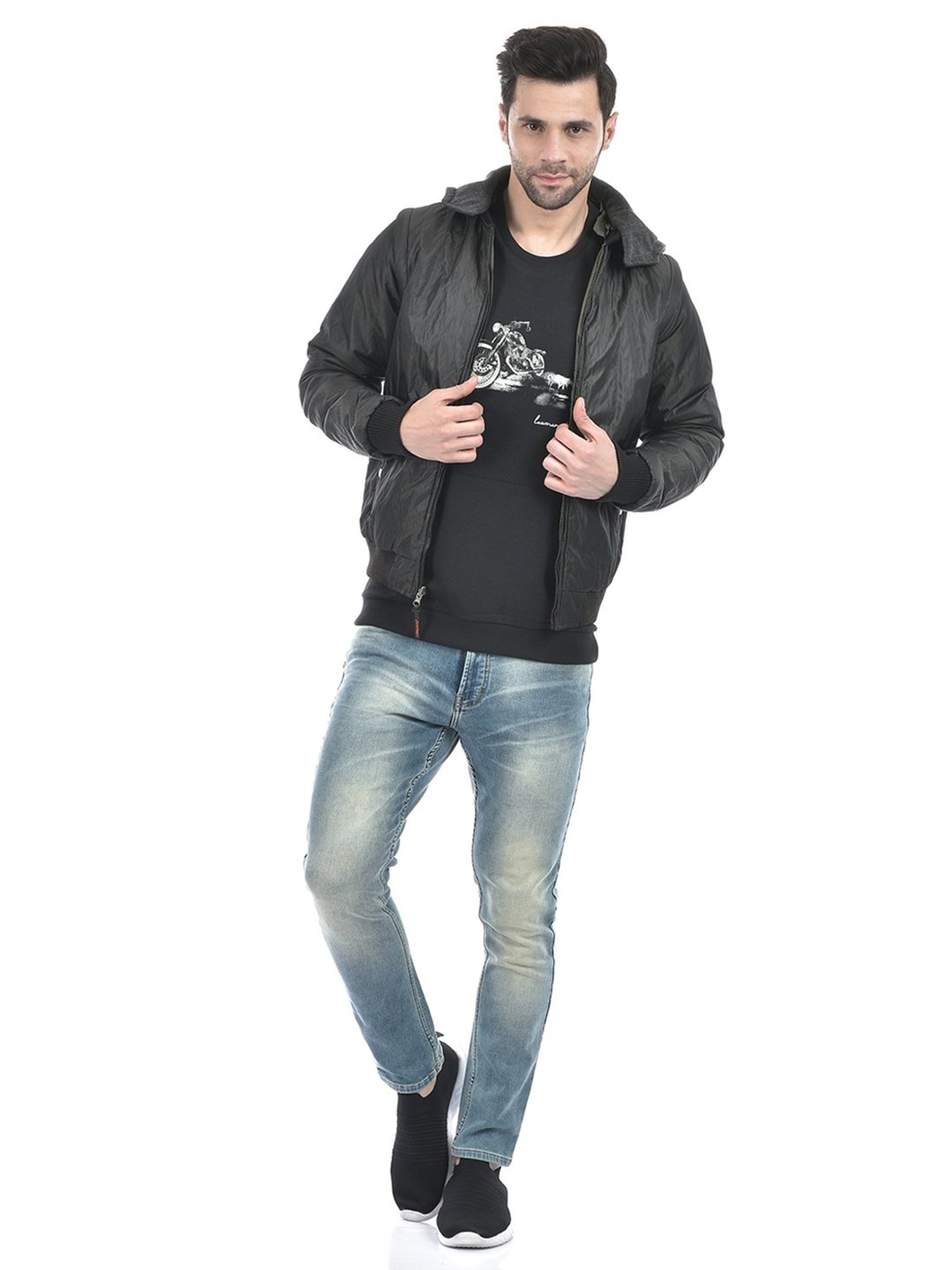 Lawman Pg3 Black & Olive Regular Fit Cotton Reversible Jacket