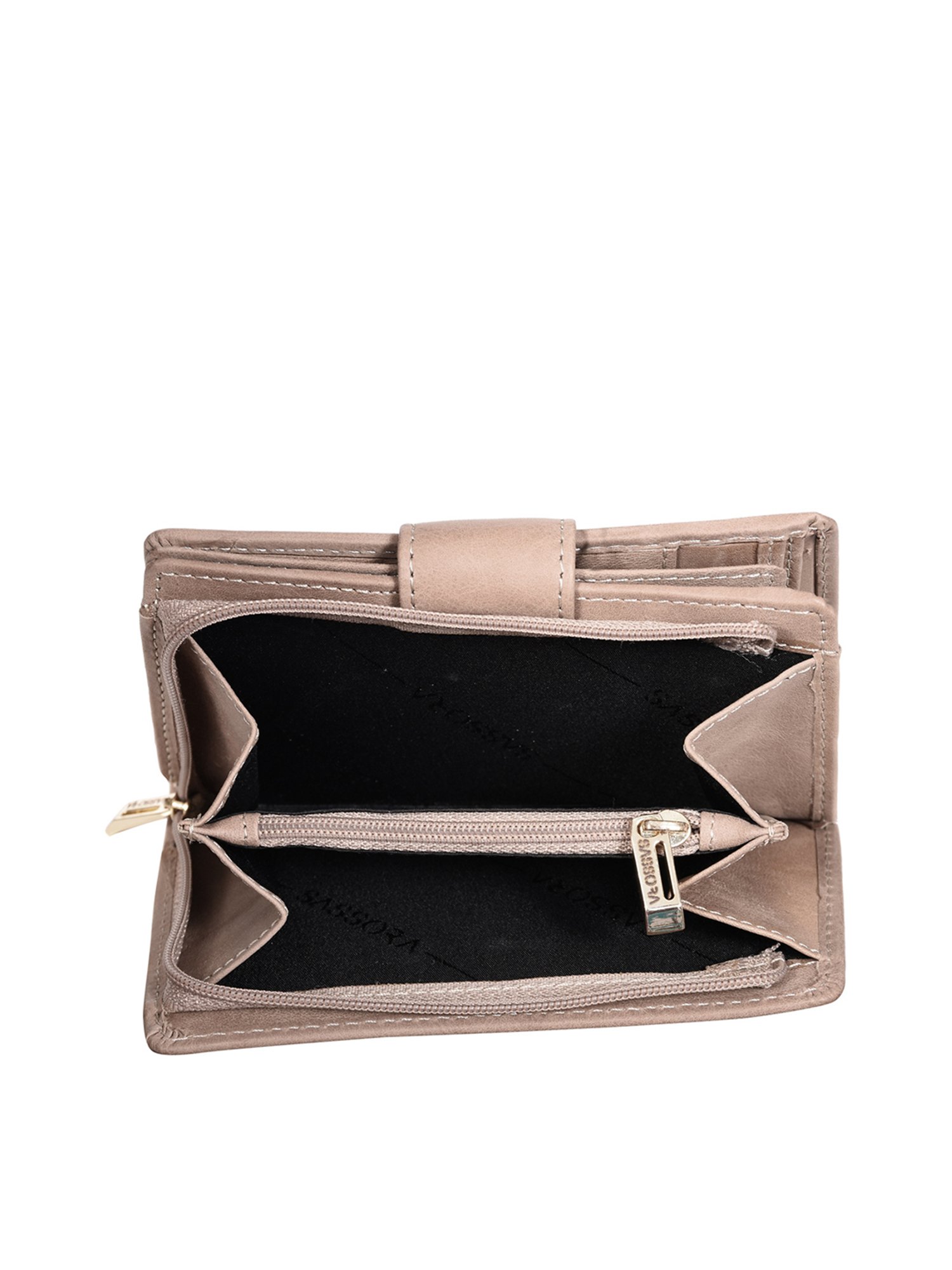 SASSORA Beige Solid Rfid Bi-Fold Wallet for Women