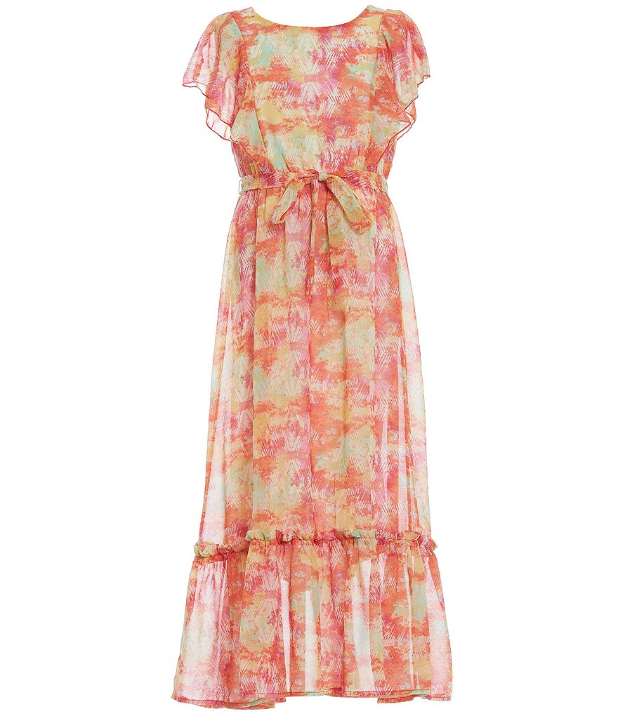 Bonnie Jean Big Girls 7-16 Tie-Dye Chiffon Tiered Maxi Dress