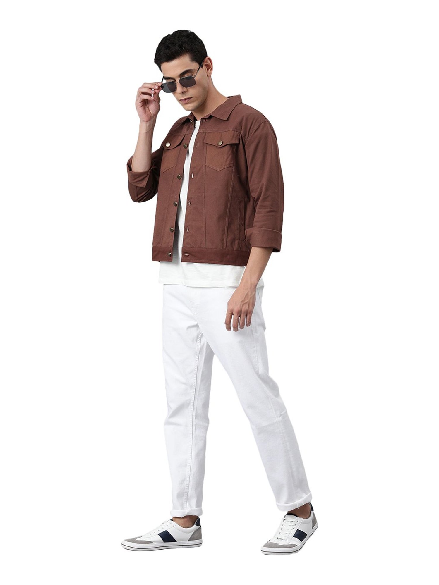 VOXATI Dark Maroon Full Sleeves Shirt Collar Denim Jacket