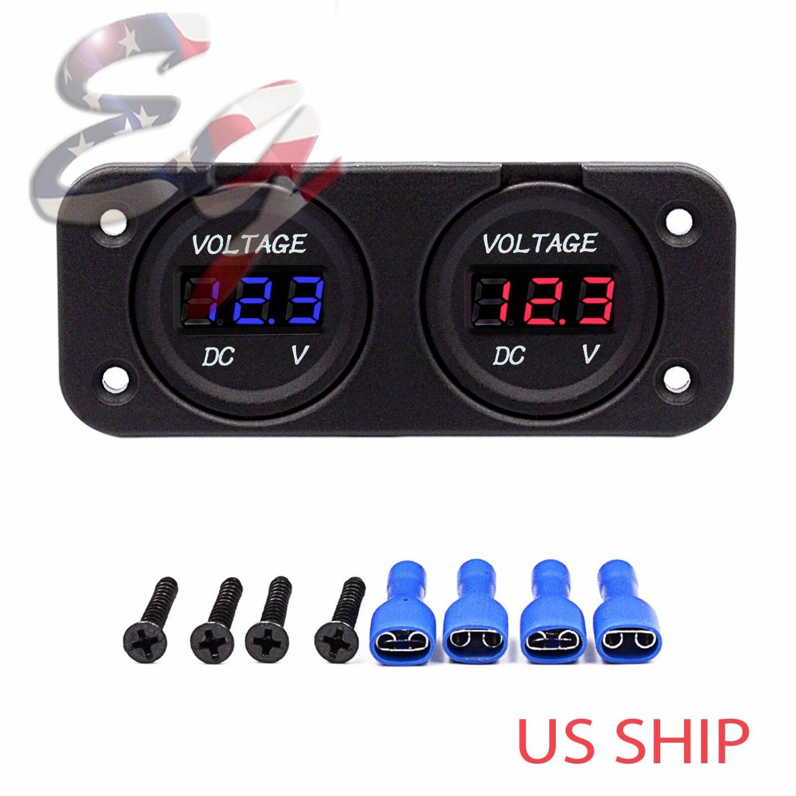 12V-24V Waterproof Car Boat Truck Motorcycle Dual LED Voltmeter Voltage Meter