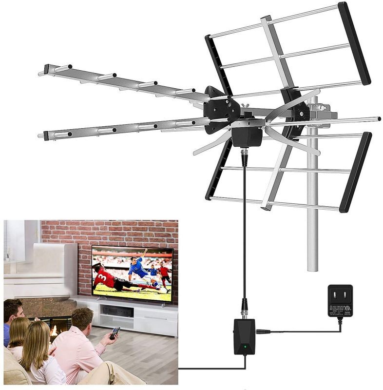 Outdoor TV Antenna 2020 Upgraded 150 Mile Range V/UHF-128F 15dBi Amplifier Gain Multi-Directional Reception Antenna 32.8ft Thicker Coax Cable