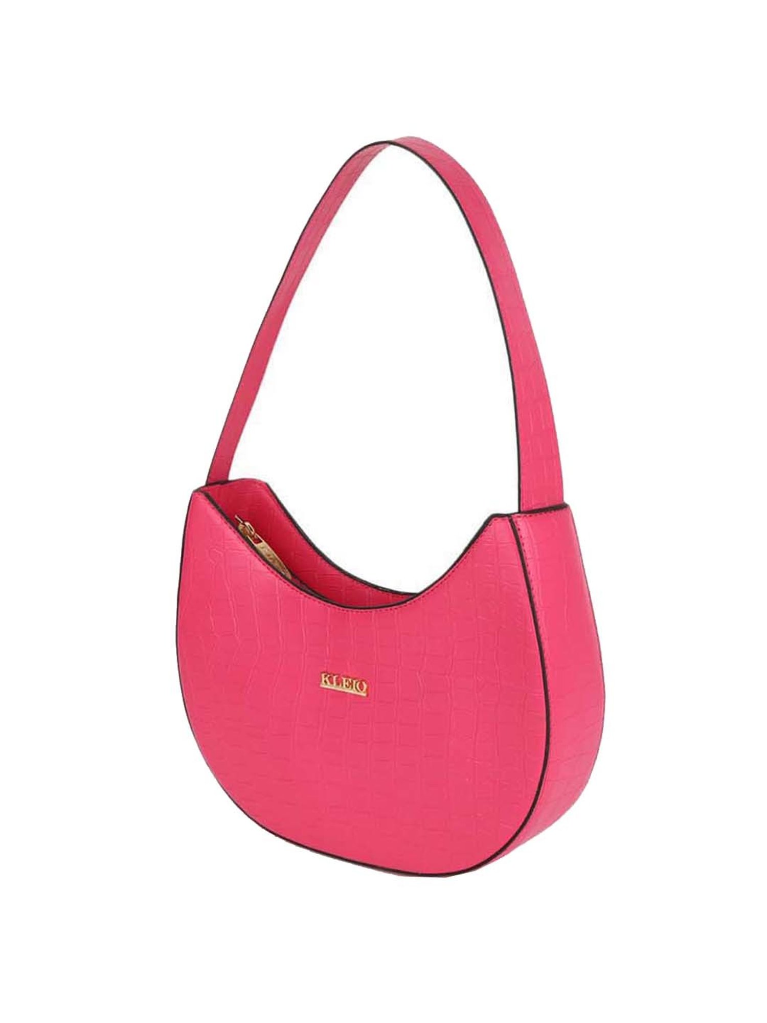 KLEIO Pink Textured Medium Hobo Handbag