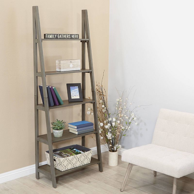 72.25" Hillsboro Ladder Bookcase Gray Wash - OSP Home Furnishings