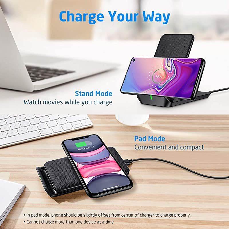 Foldable Wireless Charger, Fast Wireless Charging Stand & Pad, Compatible with iPhone 11/11 Pro Max/SE/XR/XS Max/XS/X, Galaxy S21/S21+/S21 Ultra/S20/S20+/S20 Ultra/Note10, 5W for Pixel 3/4, Black