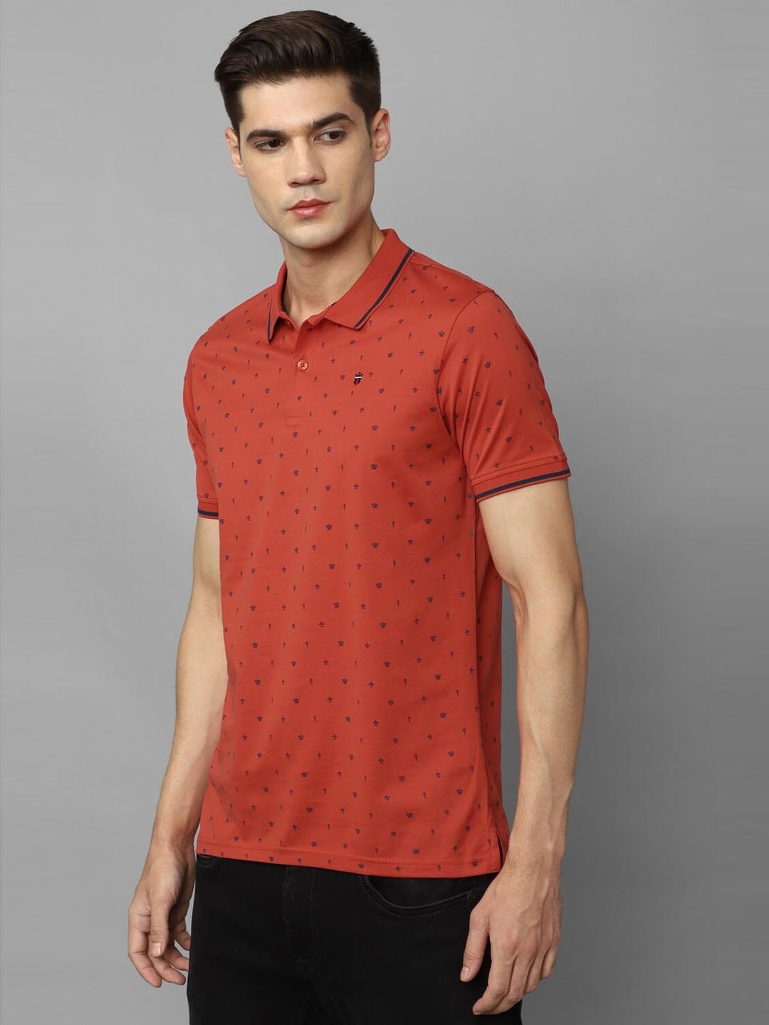 Louis Philippe Sport Red Cotton Slim Fit Printed Polo T-Shirt