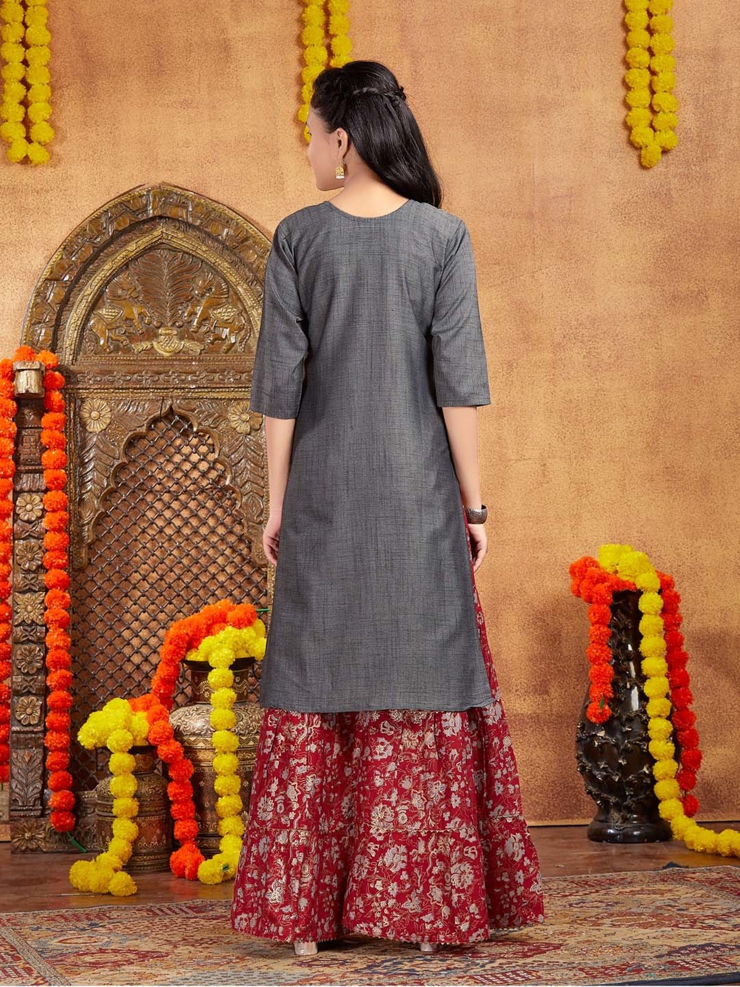 Aarika Kids Grey Cotton Printed Kurti