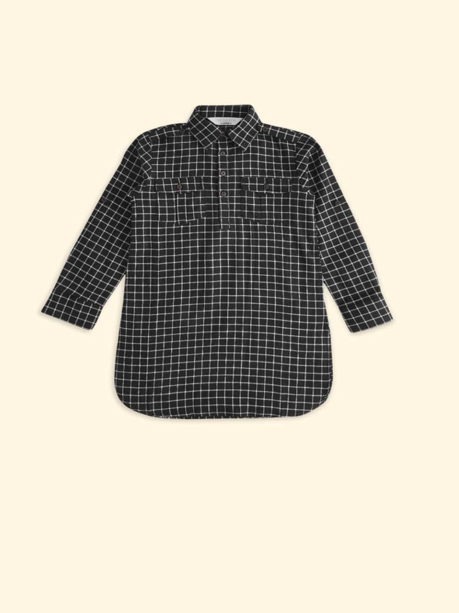 Pantaloons Baby Kids Black Cotton Chequered Full Sleeves Kurta