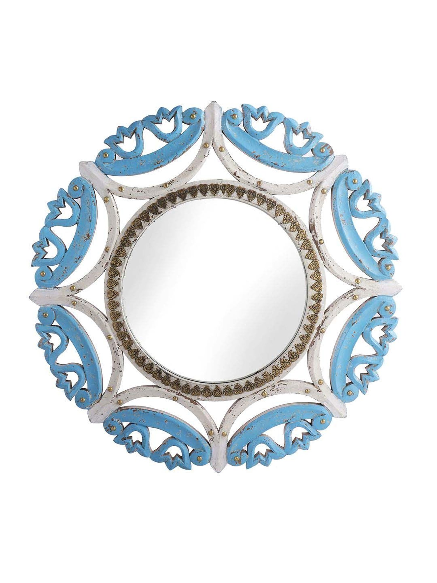 CHRONIKLE Pink Iron Sun Burst Designer Round Wall Mirror