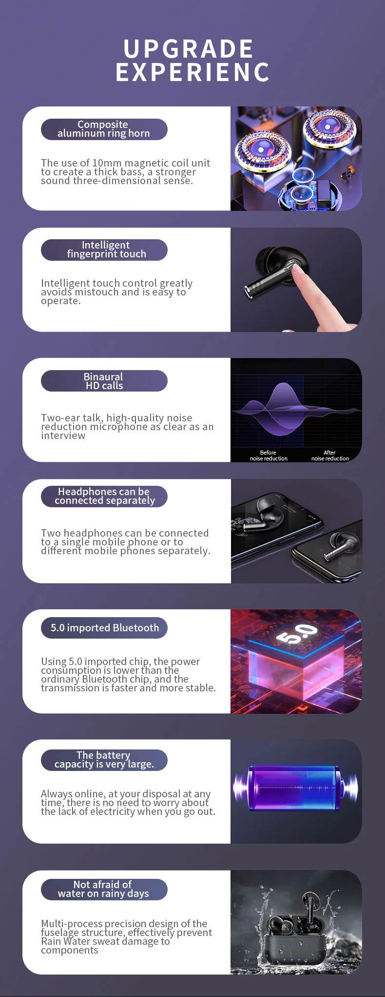 New Bluetooth 5.0 TWS Earphones  Long Standby Time Headset Wireless Earpods For Android Smart Touch Control Portable Headphones HiFi Sound