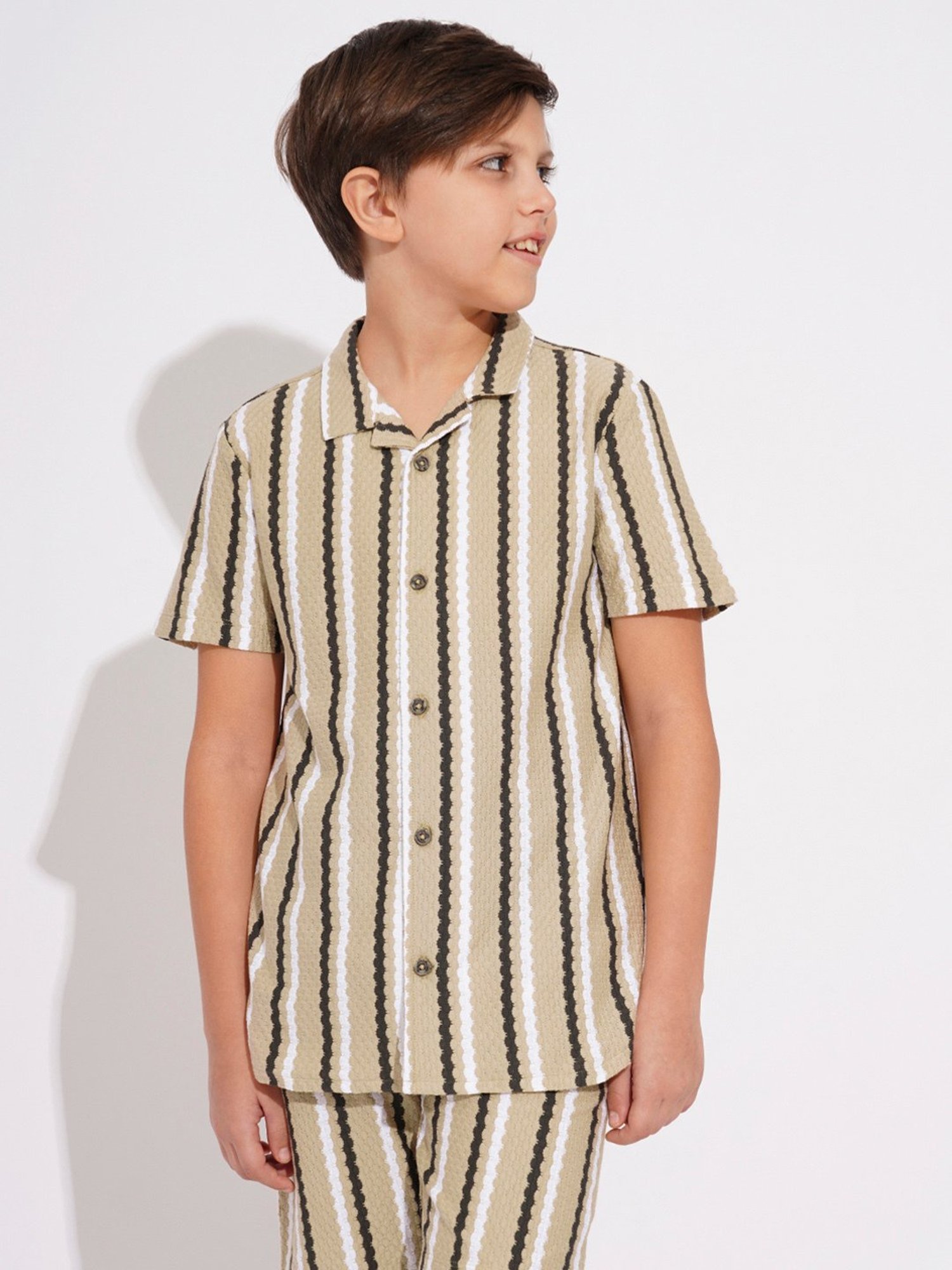 Mothercare Kids Blue Cotton Self Pattern Full Sleeves Shirt