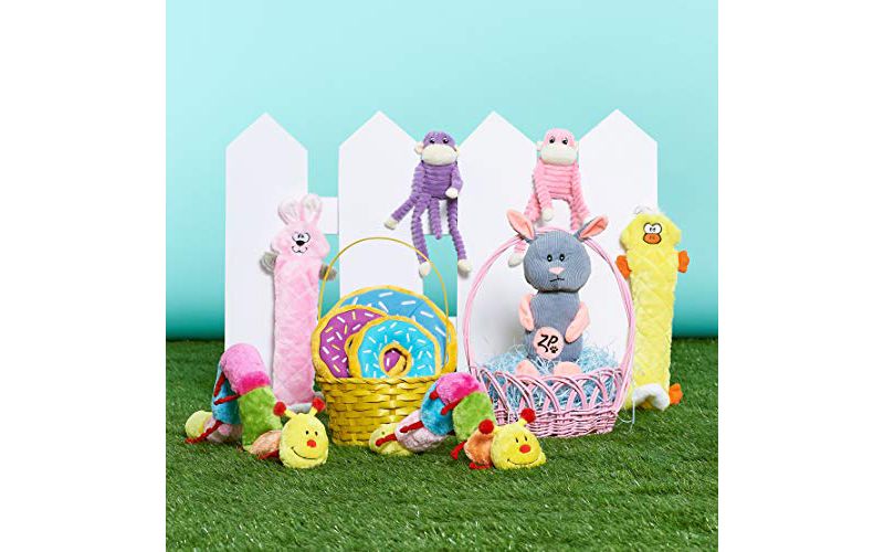 ZippyPaws - Spencer The Crinkle Monkey Dog Toy, Squeaker and Crinkle Plush Toy - Pink, Small