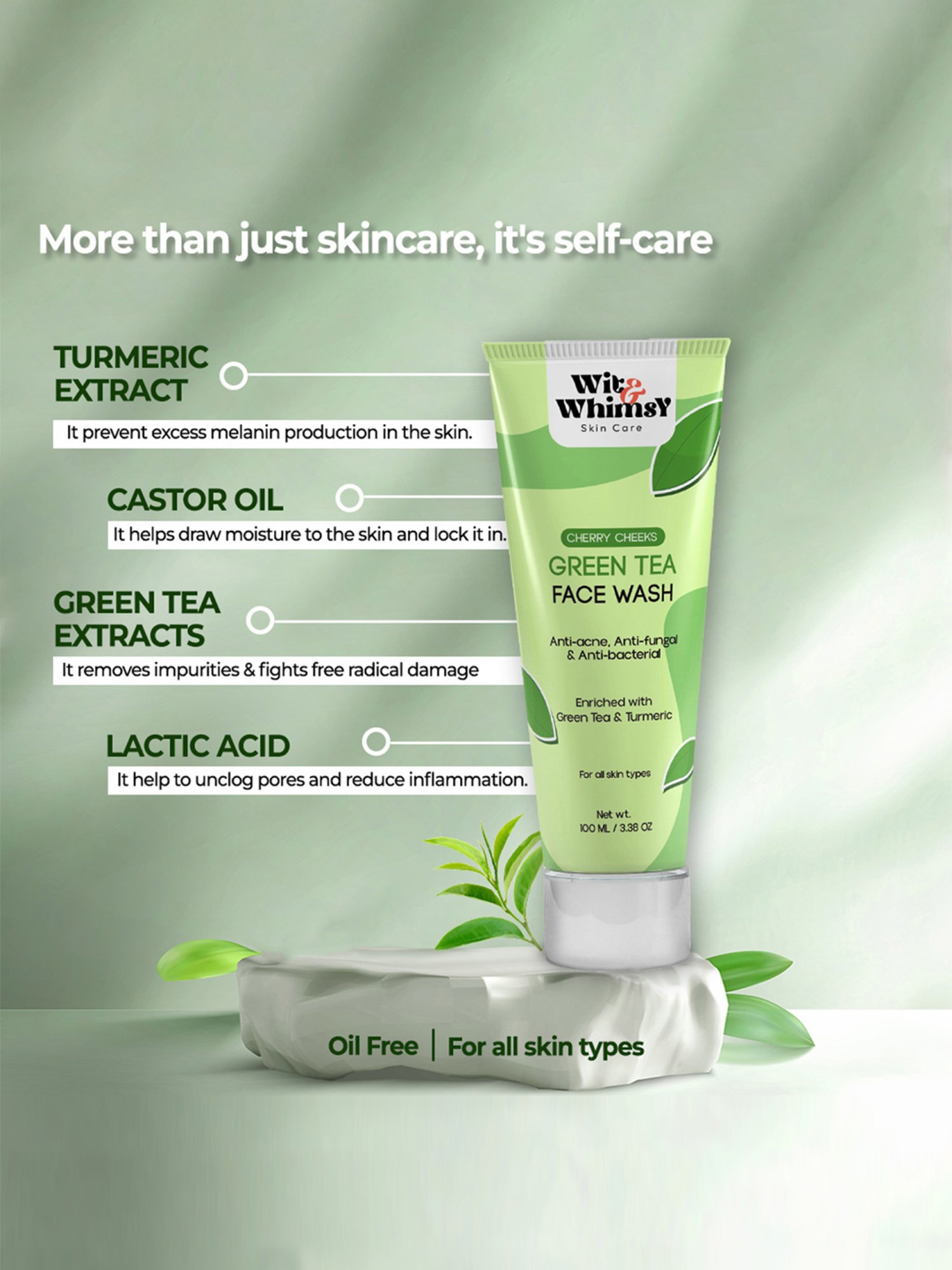 Wit & Whimsy Cherry Cheeks Green Tea Face Wash - 100 ml