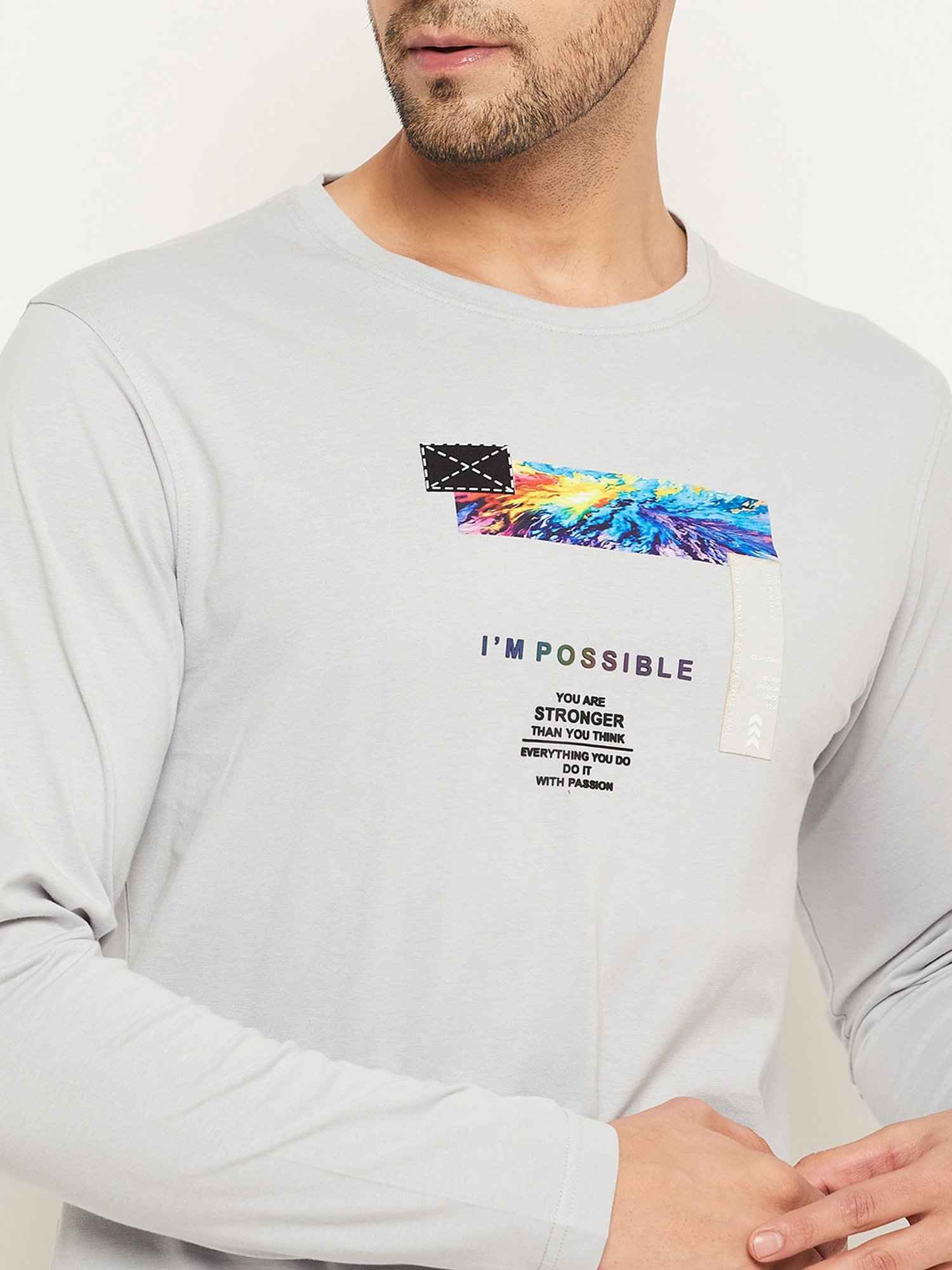 Club York Grey Melange Regular Fit Printed Crew T-Shirt