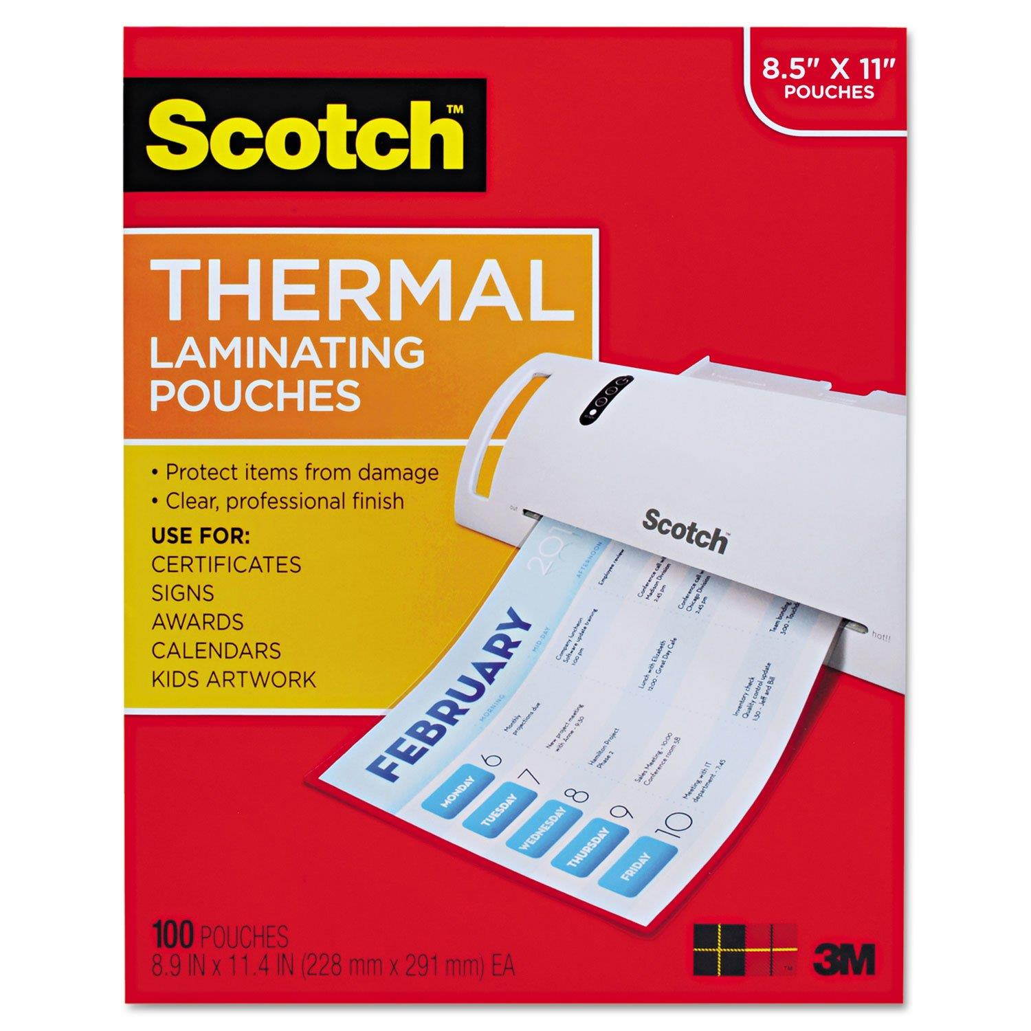 Scotch Letter Size Thermal Laminating Pouches, 3 mil, 11 1/2 x 9, 100 per Pack