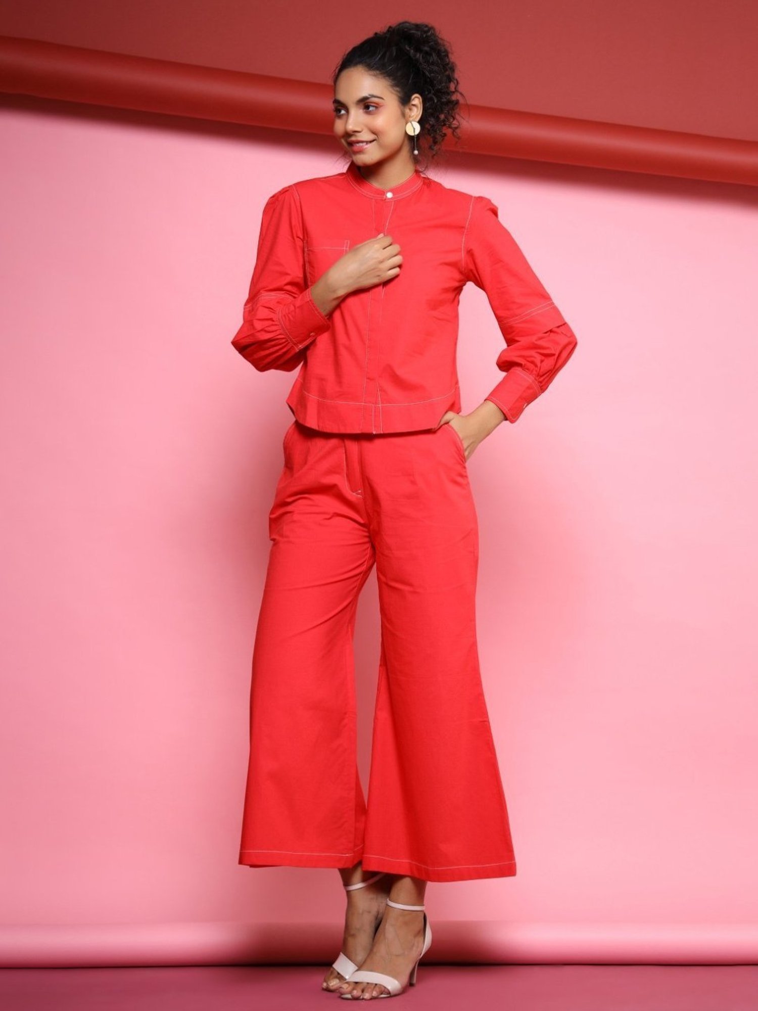 Autumnlane Auris Red Cotton Top With Pant