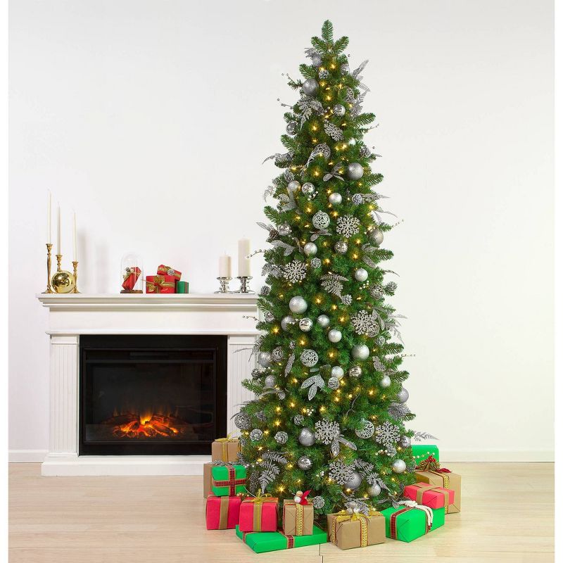 7.5ft Easy Treezy Pre-Lit LED Shimmering Frost Pre-Decorated & Easy Setup Slim Artificial  Christmas Tree