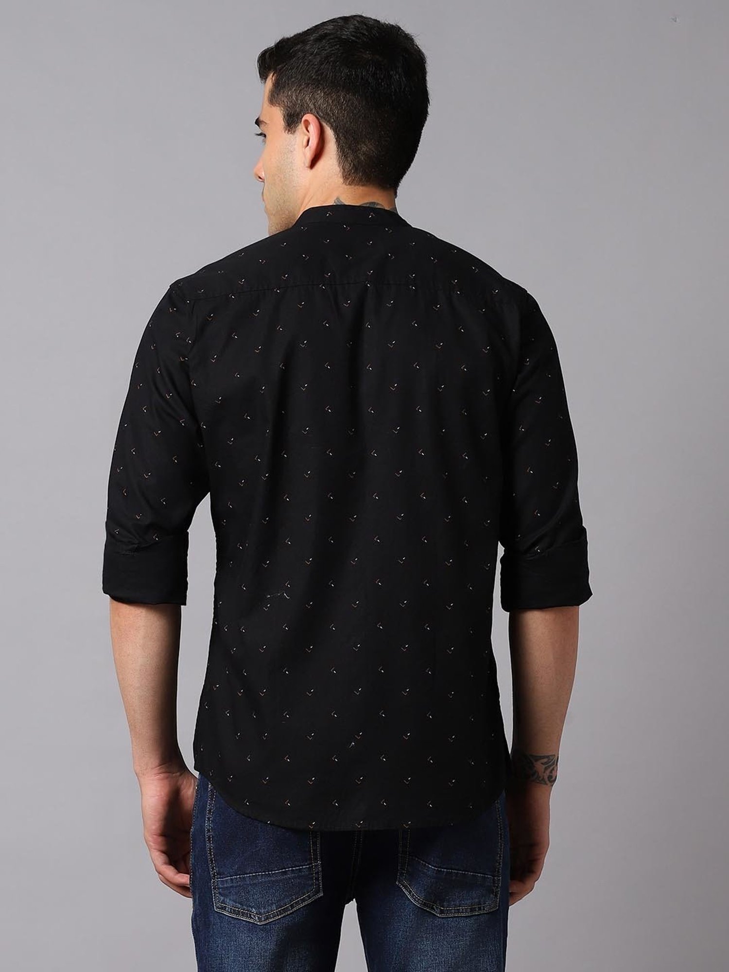 High Star Black Cotton Regular Fit Printed Shirt