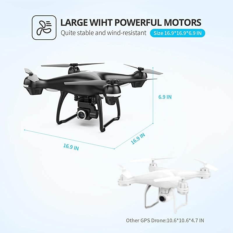 2K GPS FPV RC Drone HS100 with HD Camera Live Video and GPS Return Home, Large Quadcopter with Adjustable Wide-Angle Camera, Follow Me, Altitude Hold, 18 Minutes Flight, Long Control Range