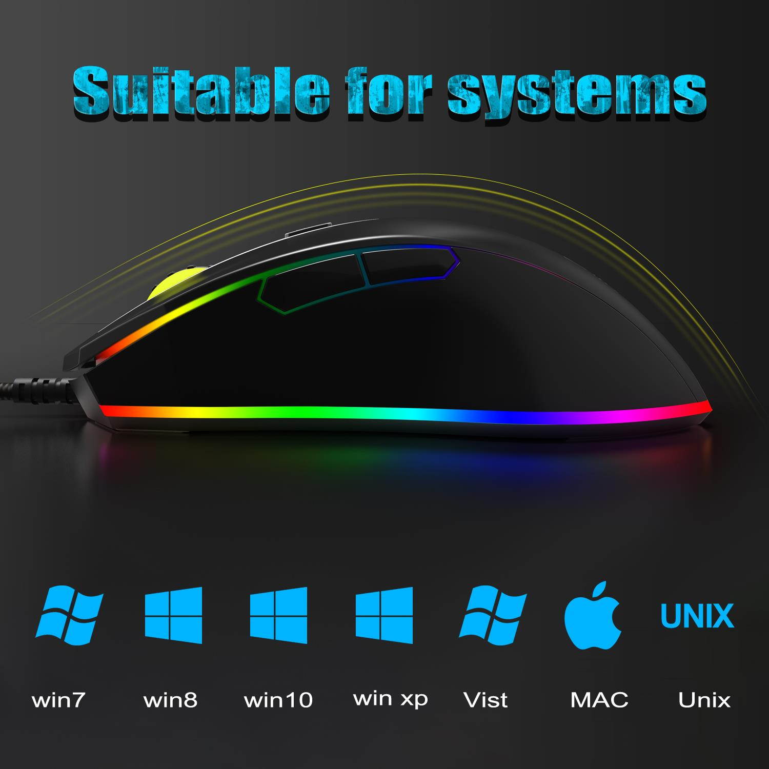 ONIKUMA CW60 BLACK Cable Game Mouse, 6 Buttons, 1000-8000 Adjustable DPI For Windown 7/8/10