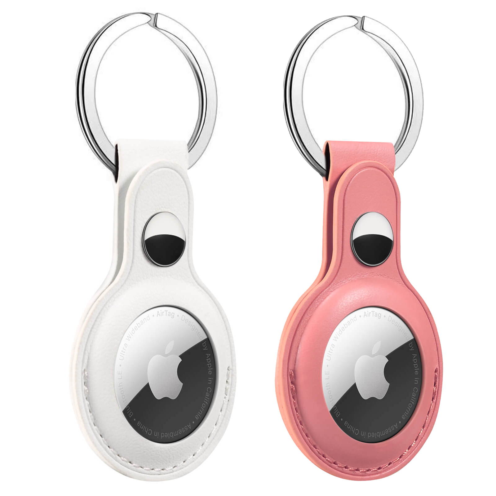 SINREGeek Airtag Tracker Protective Cover,2-Pack Genuine Leather Tracker Holder with Key Chain,  AirTag Finder Accessories AirTag Case Smart Wireless Tracker Protective Cover with Keyring