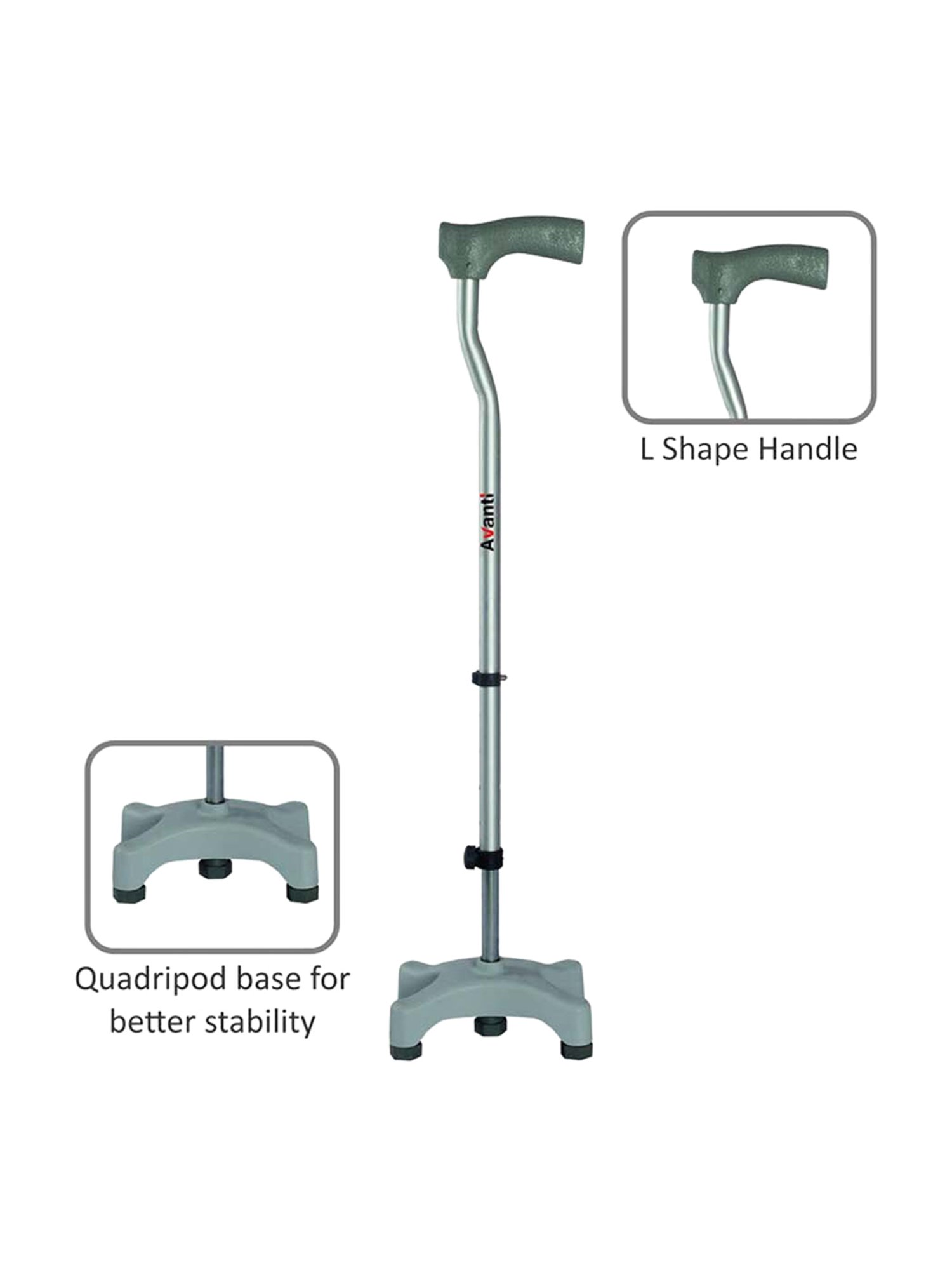 Vissco Avanti L Shape Quadripod Stick (Grey)