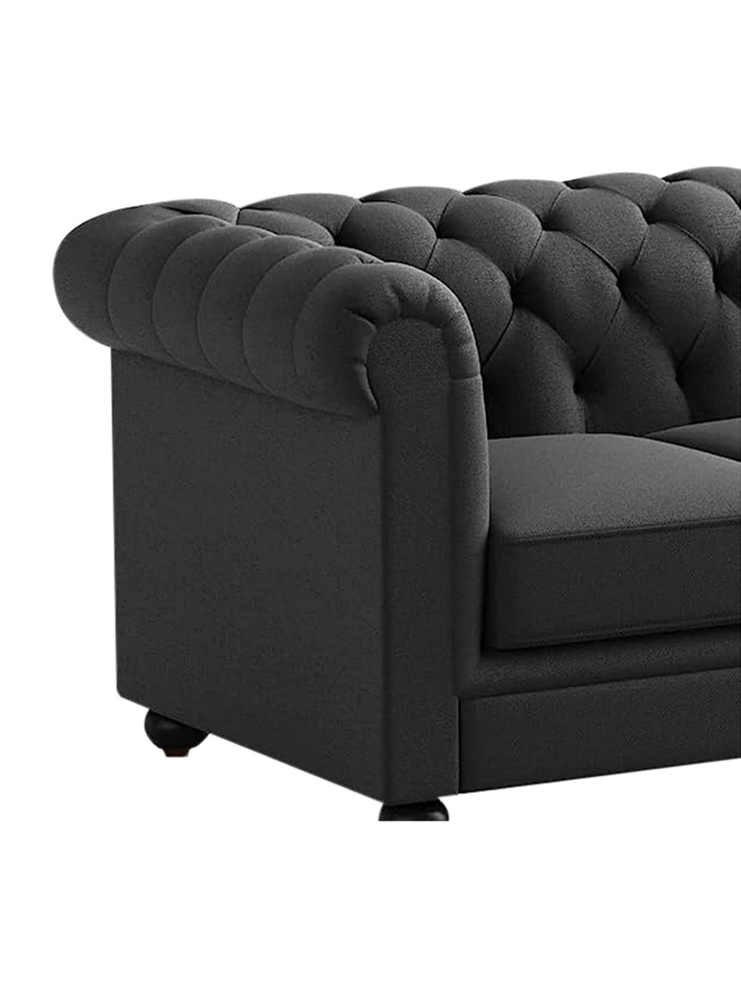 Trevi Manchester Quilted Black Fabric & Neem Wood 1 Seater Sofa