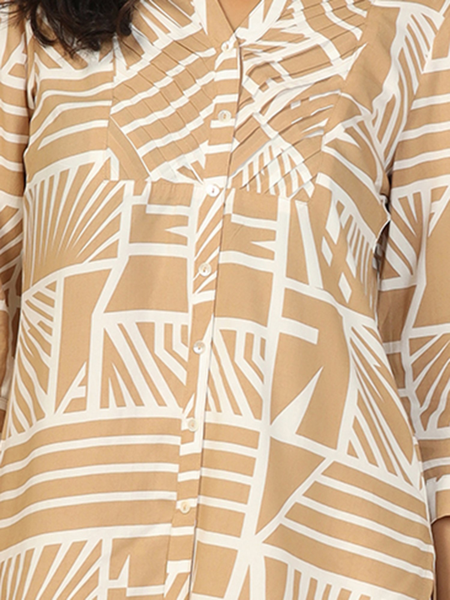 Mustard Beige & White Printed Shirt