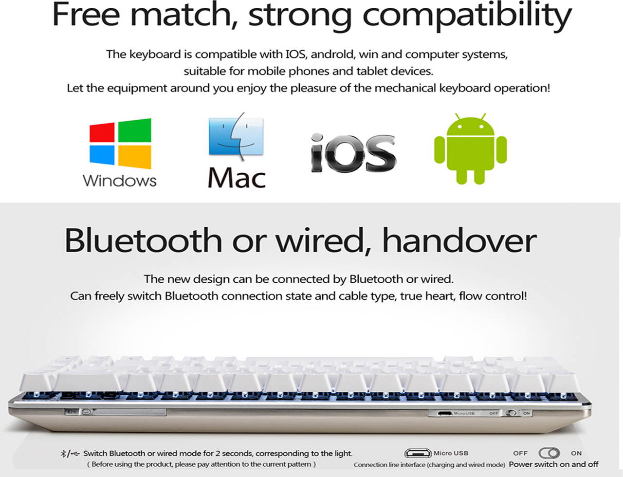 A-jazz Zn Mechanical Wireless Gaming keyboard,Cherry MX-Red Axis,68 Non-Conflicting Keys-White