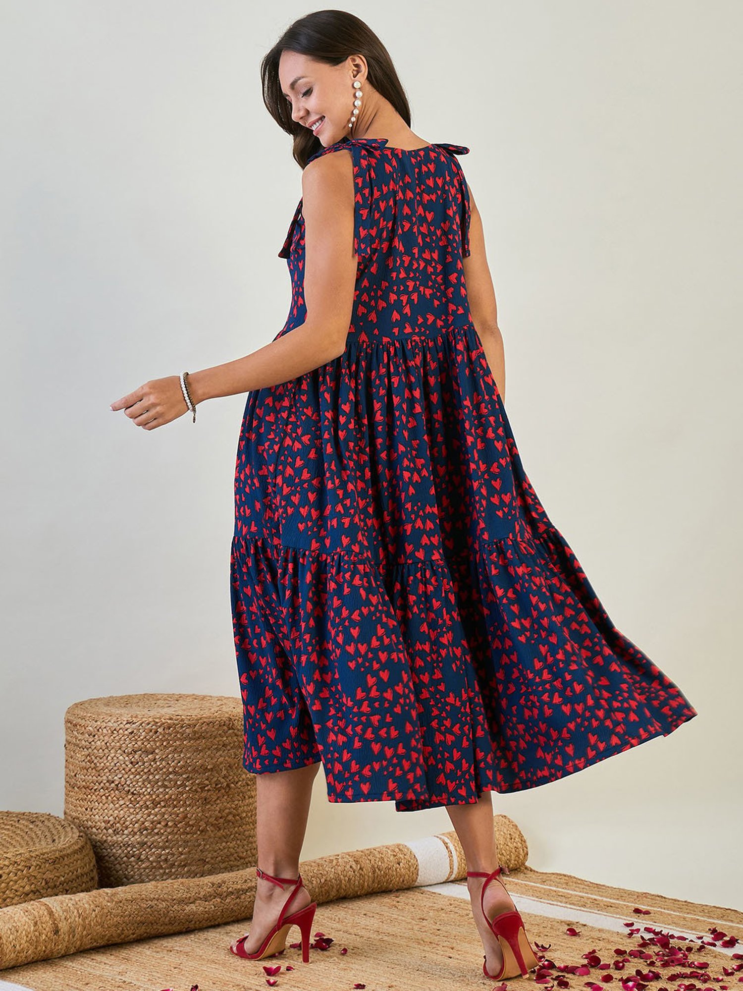 The Kaftan Company Blue Printed Fit & Flare Dress