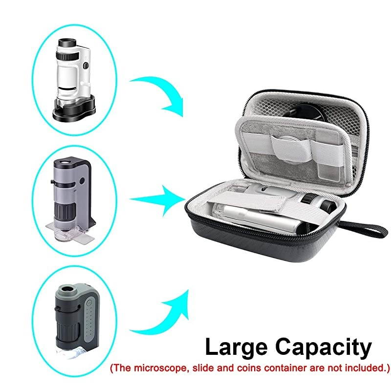 Hard Case for Carson MicroBrite Plus Pocket Microscope (MM-300 or MM-300MU) and MicroFlip (MP-250 or MP-250MU) Travel Storage Carrying Include Carabiner and Strap by