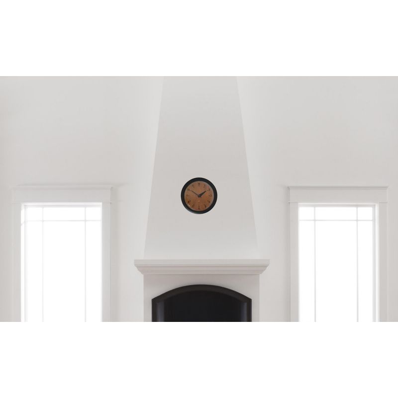 14" x 1.8" Oak Veneer Traditional Decorative Wall Clock Black Frame - By Chicago Lighthouse