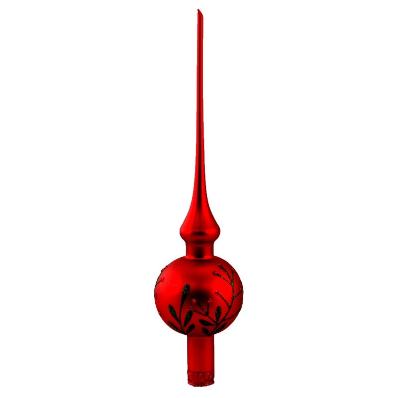 Inge Glas 12.0" Wildflower Red Matte Finial Tree Topper Christmas  -  Tree Toppers