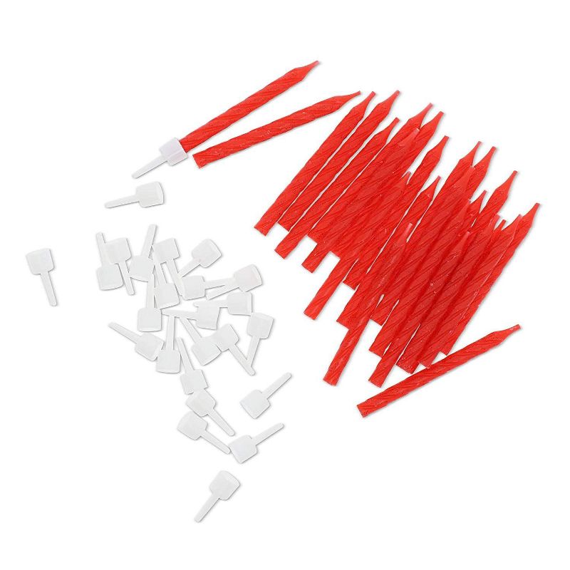 Blue Panda 288-Pack Red Glitter Short Thin Birthday Cake Candles 2.36-Inch with Holders