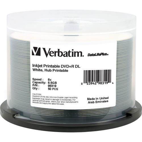 VERBATIM 98319 Verbatim DVD+R DL (8.5 GB) (8x) Hub Inkjet Printable  White (50 Ea/Pkg)