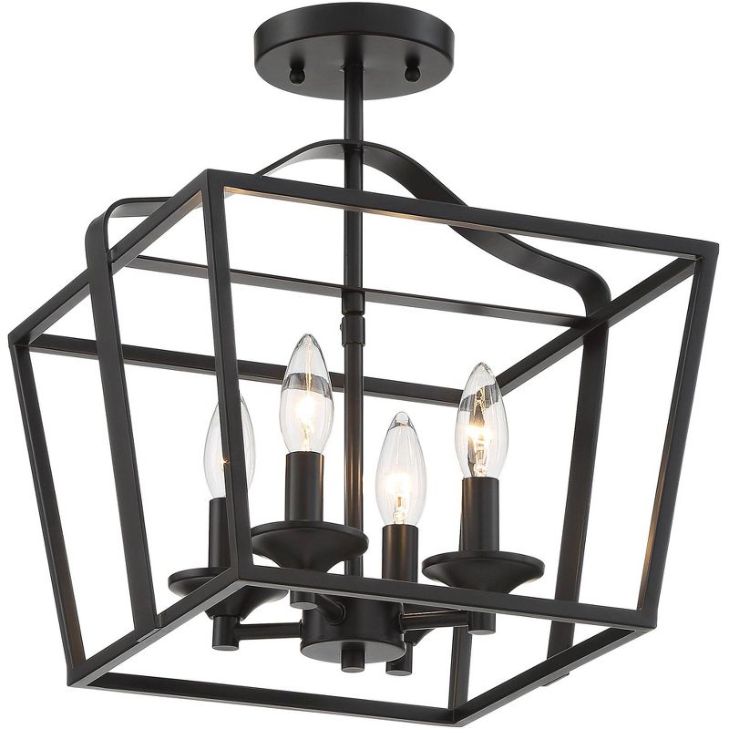 Barnes and Ivy Modern Farmhouse Ceiling Light Semi Flush Mount Fixture Black 13" Wide 4-Light Foyer Bedroom Kitchen Living Room