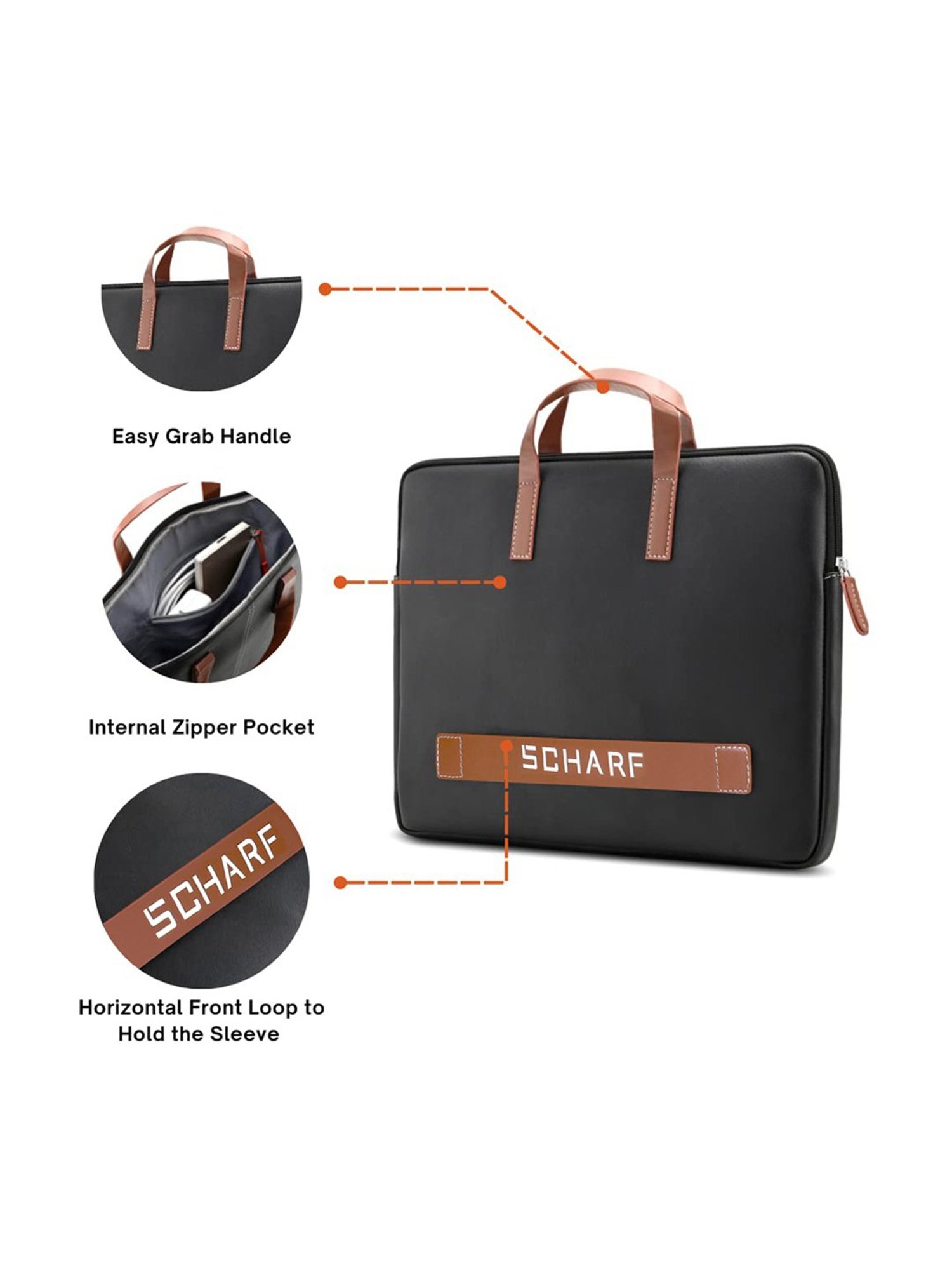SCHARF Black Leather Laptop Bag