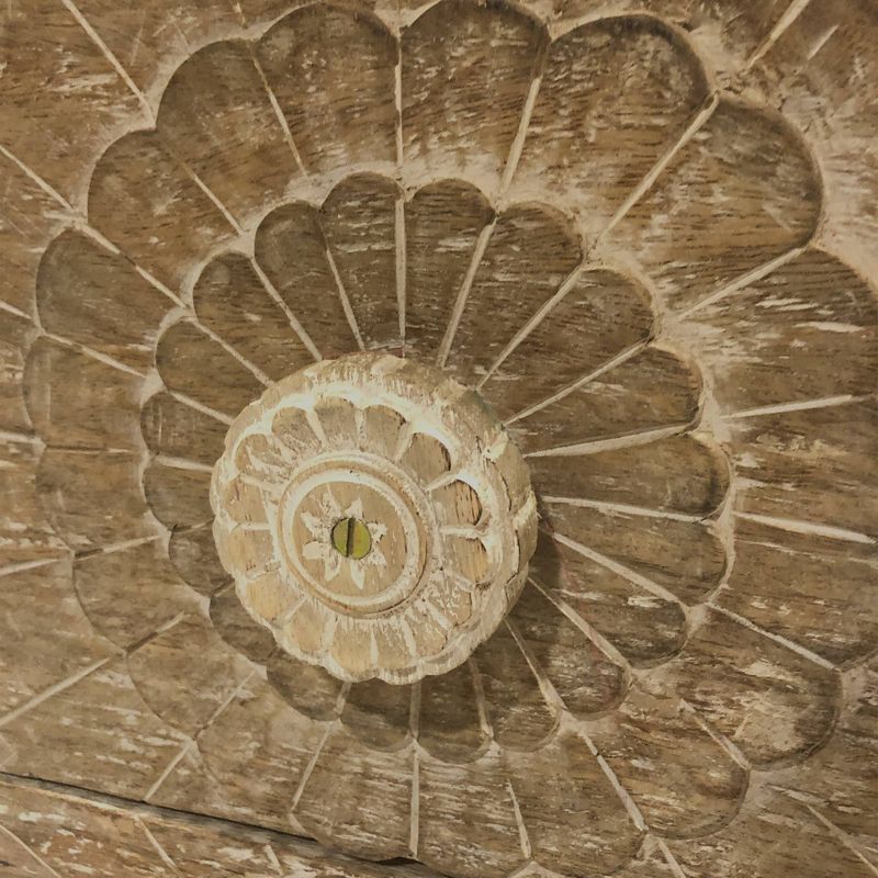 3 Drawer Mango Wood Accent Storage Cabinet with Detailed Front Panels Brown/White - The Urban Port