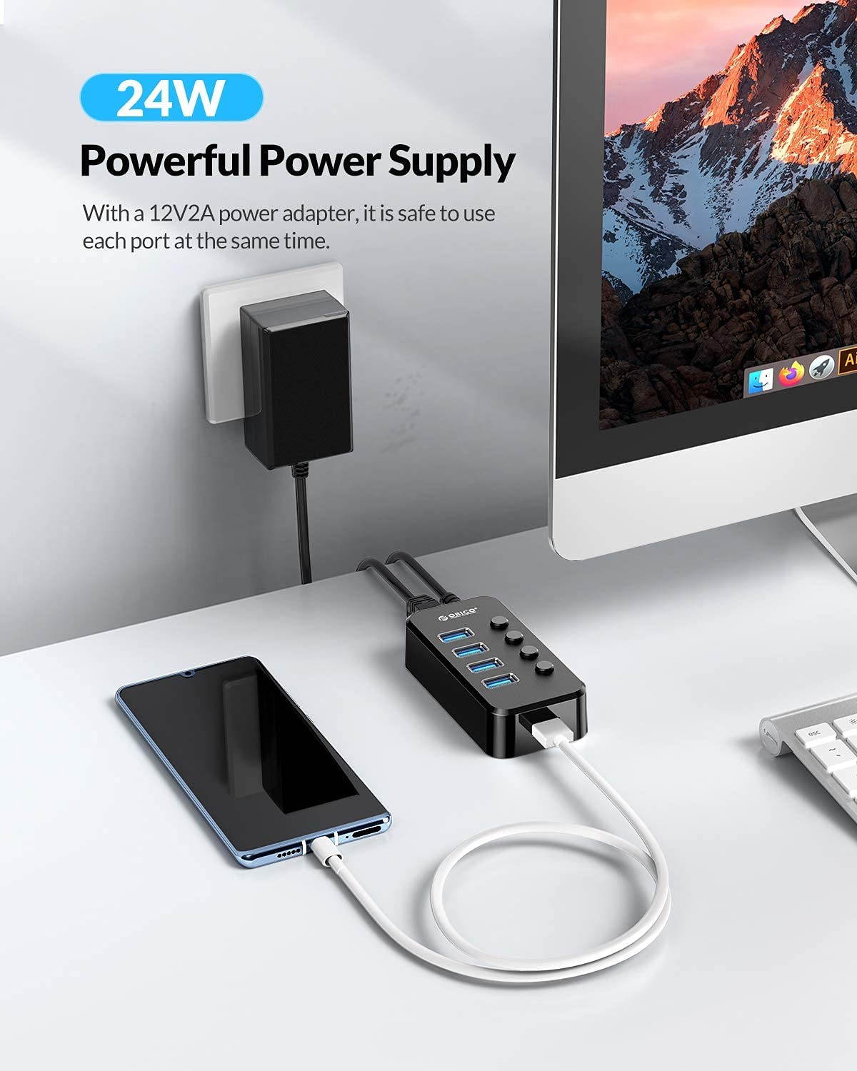 USB 3.0 Hub, Portable SuperSpeed 4 Port USB 3.0 Hub with Built-in Cable , USB Extension Multi-function USB Dock Hot Swapping Support for  Mac, PC, USB Flash Drives and Other Devices