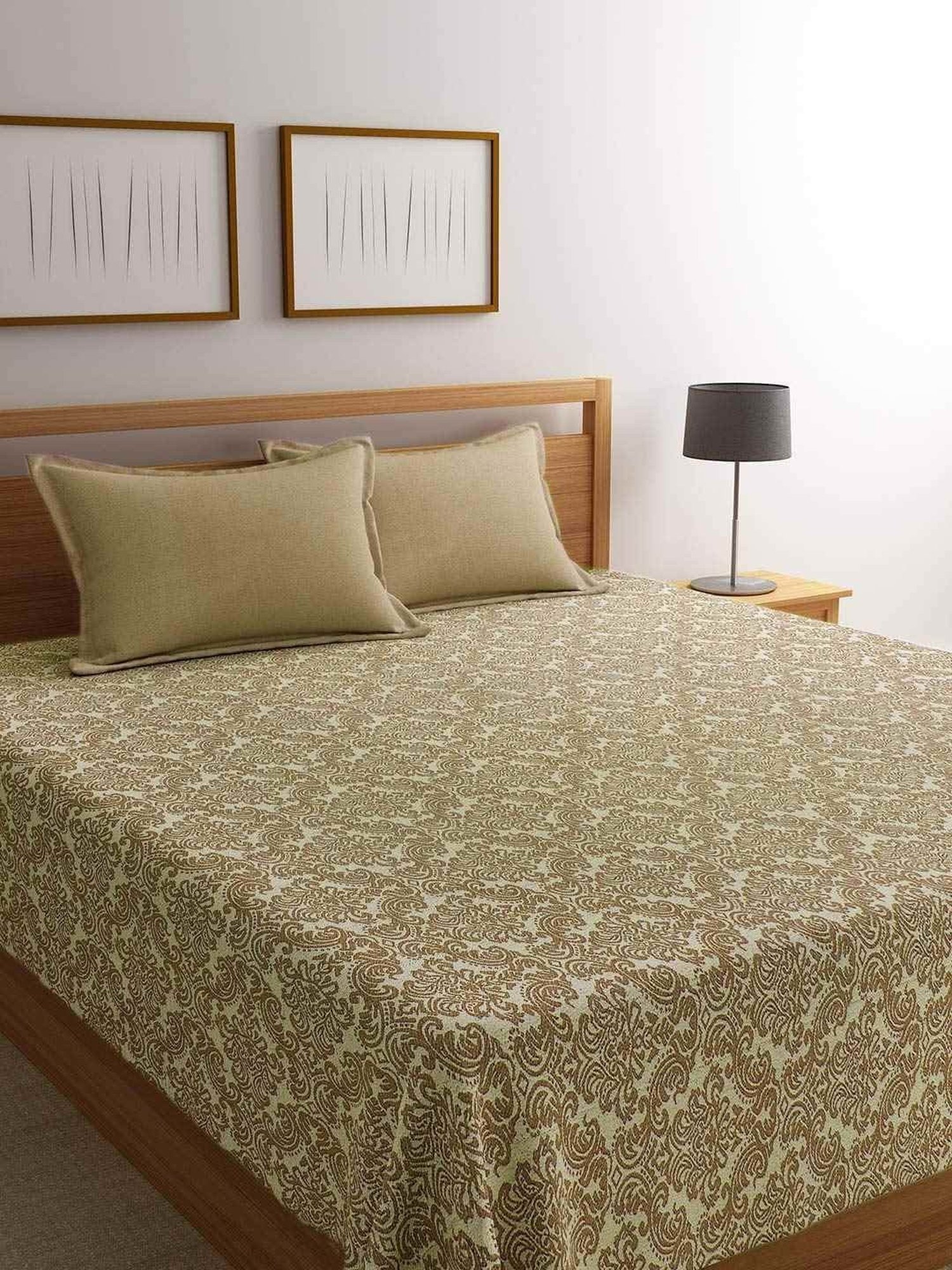 Saral Home Easy Living Beige Cotton 220 TC Royalty Handmade King Bed Sheet With Pillow Covers