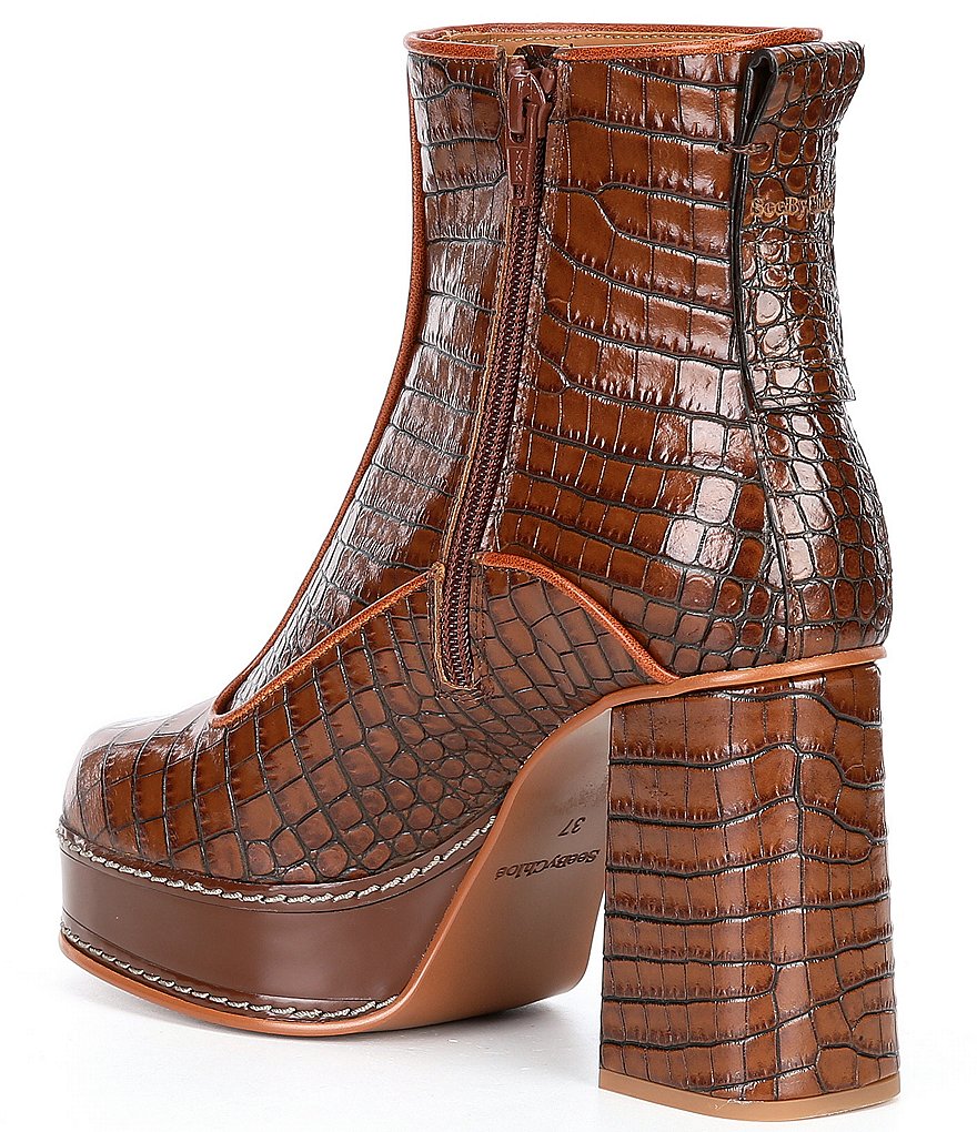 See By Chloe Bryanna Croco Embossed Leather Platform Booties