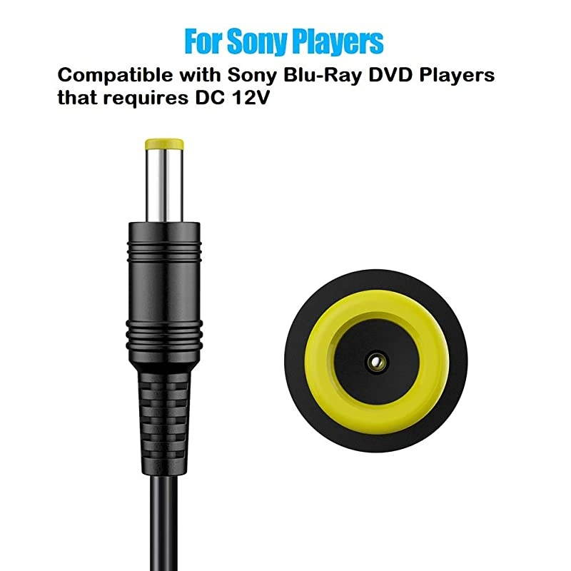 12V Power Cord for Sony BluRay Disc DVD Players BDPSeries BDPS1700 BDPS3200 BDPS3500 BDPS3700 BDPS6500 12 Volt Replacement for Sony ACM1208UC AC Adapter