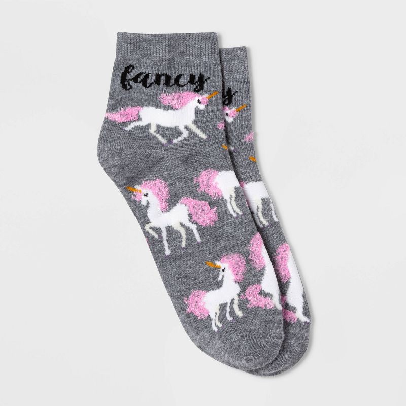 Women's "Fancy" Unicorn Ankle Socks - Xhilaration™ Gray 4-10