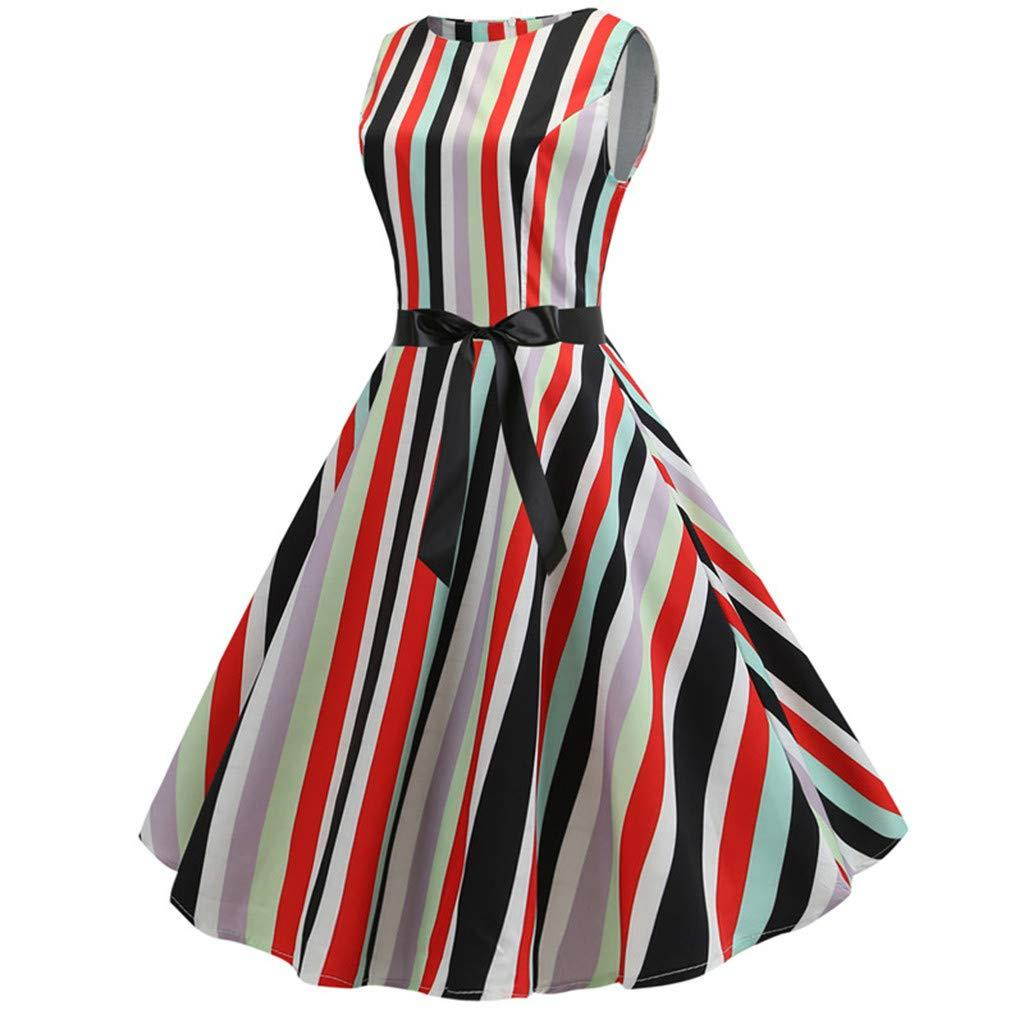 Prom Dresses for Women,Women Vintage 1950s Retro Print Sleeveless Casual Evening Party Prom Swing Dress