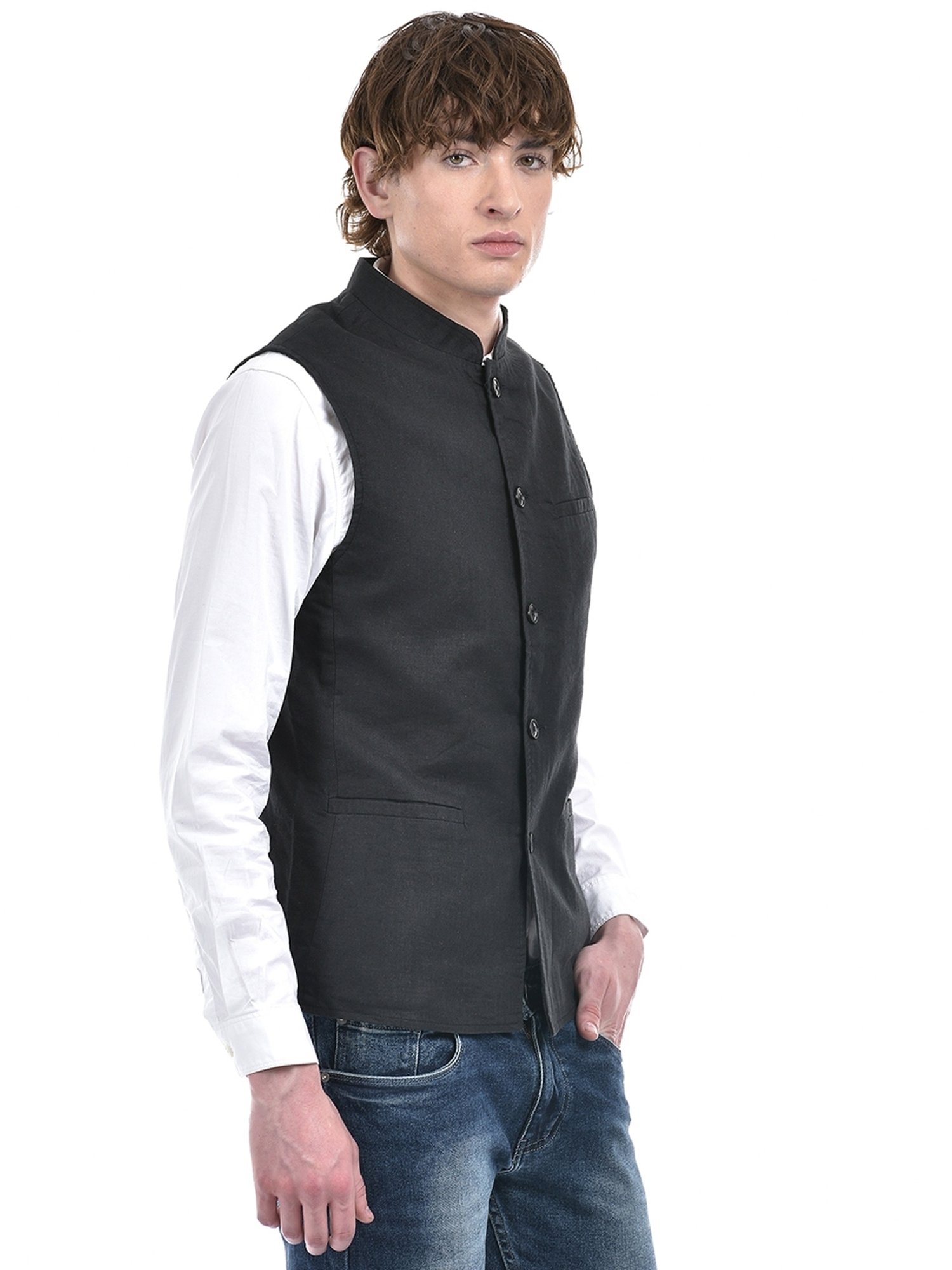 Numero Uno Black Cotton Regular Fit Nehru Jacket