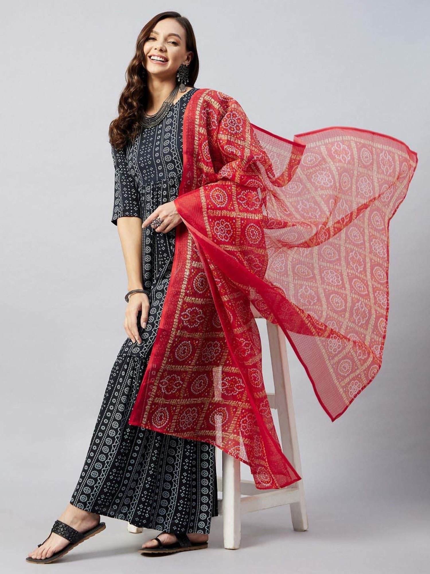 Inweave Red Cotton Printed Dupatta