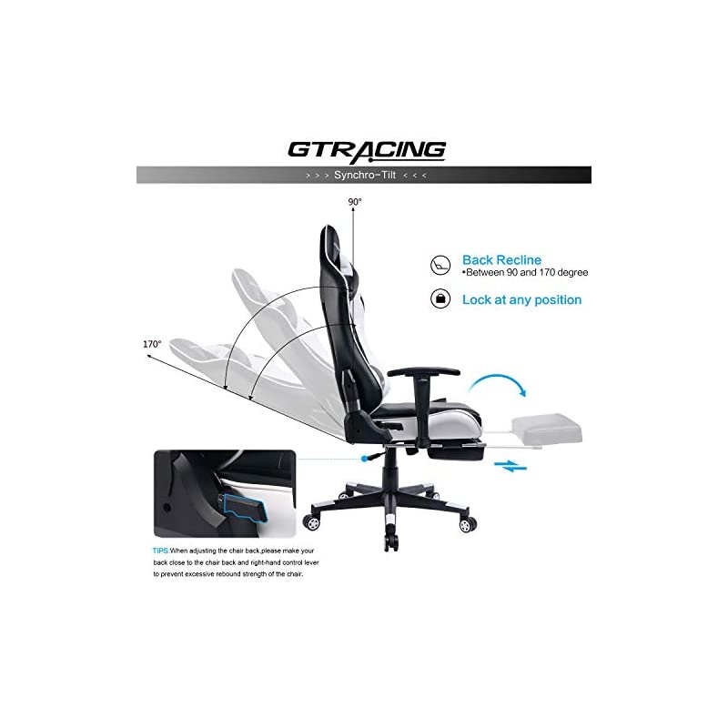 Gaming Chair with Footrest Big and Tall Office Executive Chair Heavy Duty Adjustable Recliner with Headrest Lumbar Support Cushion Desk Chair Black